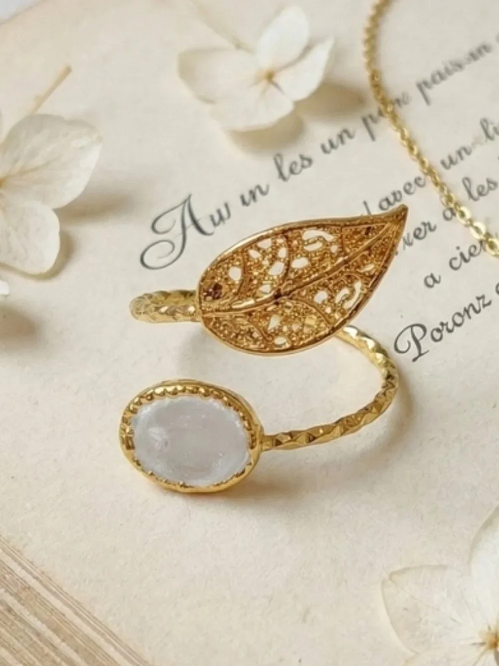 Turkish Filigree Leaf Wrap Ring Grand Bazaar 18K Gold Plated Pearl Adj 6-10
